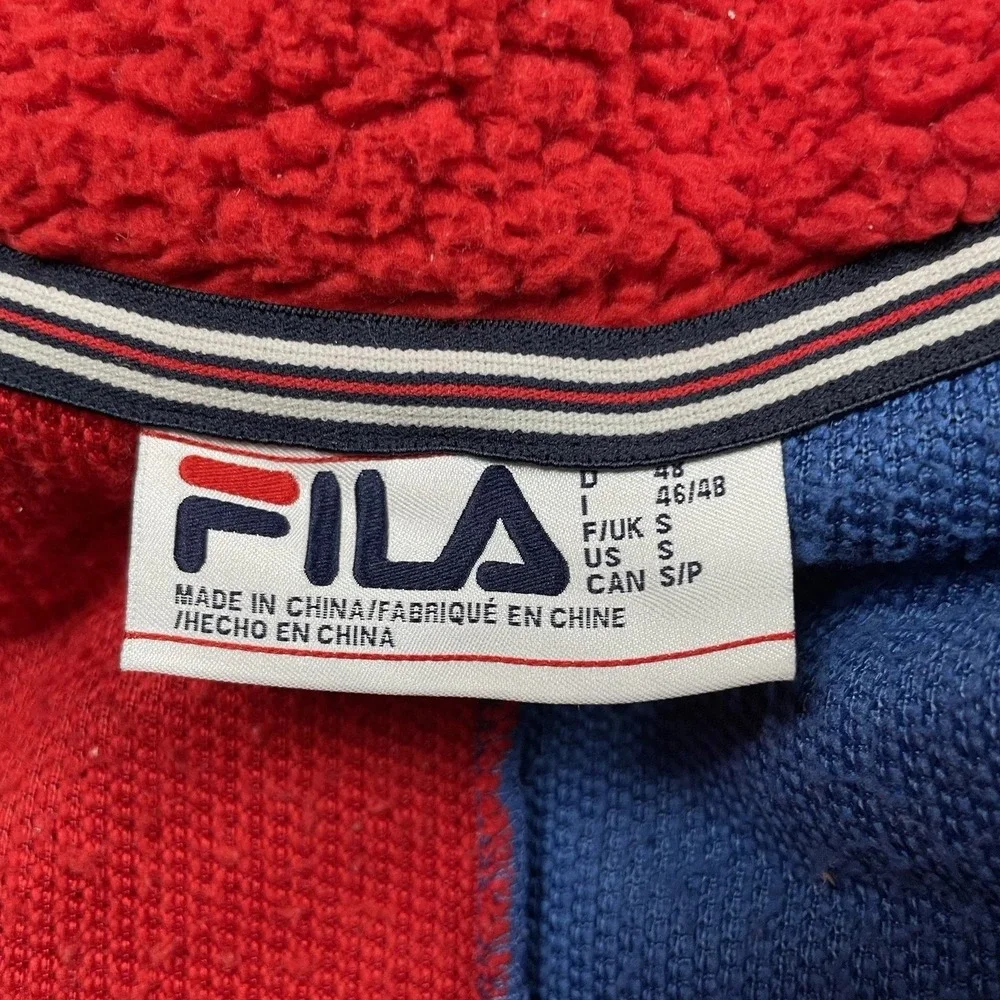 Fila Jacket Mens Small Oversized Deep Pile Sherpa Colorblock Full Zip Spellout